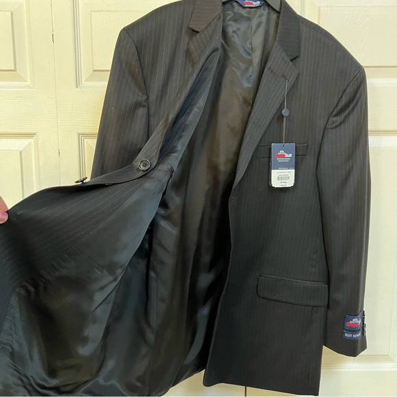 NWT Stafford 100% Wool Mens Black Pinstripe Suit Size 50R - Picture 7 of 14